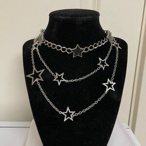 Star Choker & Necklace Set, Silvertone & Black